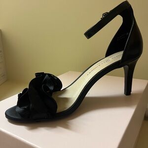 Size 7, Chinese Laundry Heels with black satin ruffle across the top